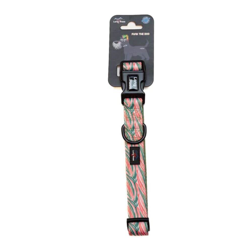 Long Paws Funk The Dog Collar in Pink Green Zebra